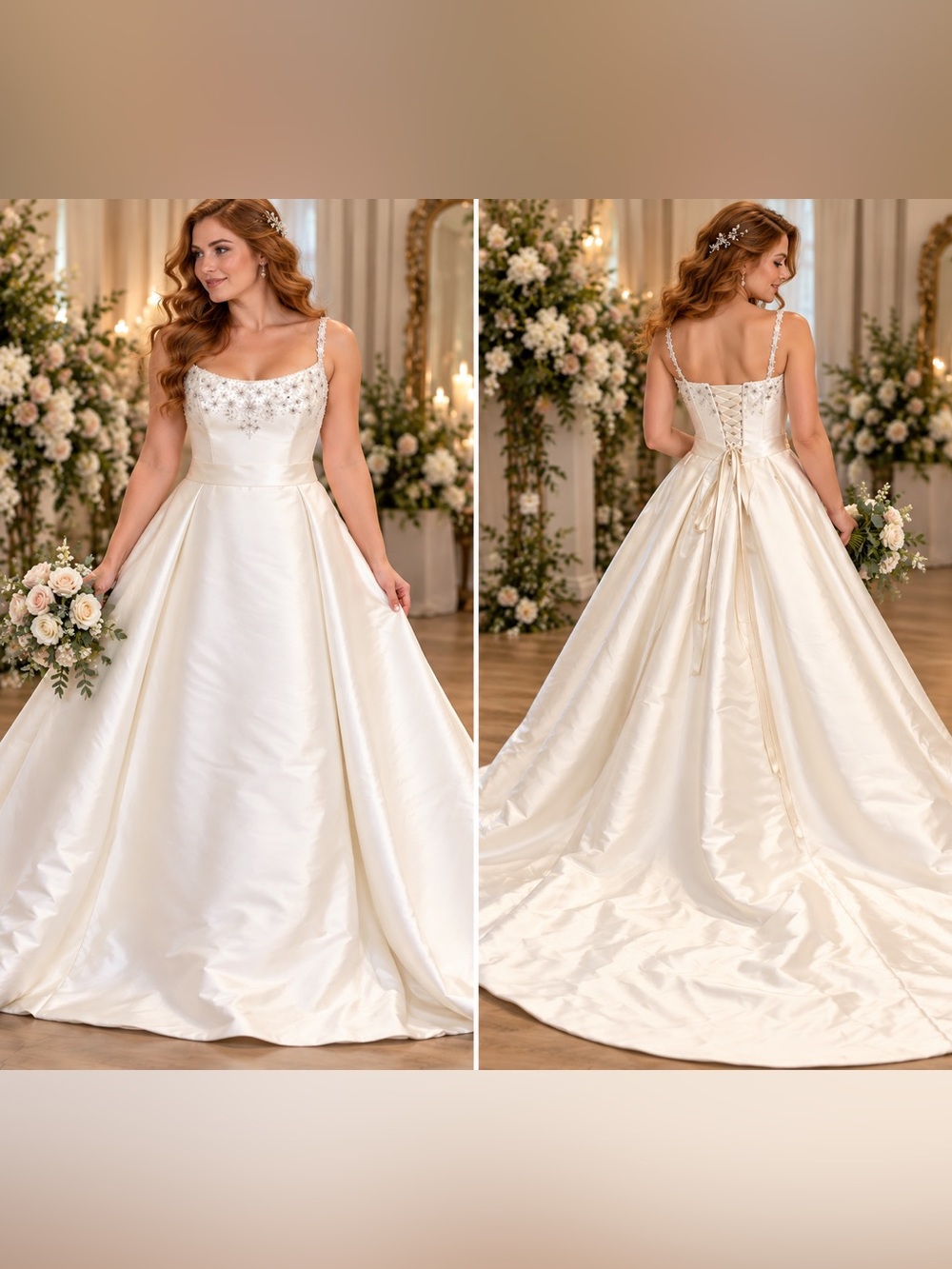 Alfred Angelo Champagne Satin Beaded Bodice A-Line Gown